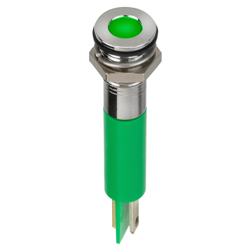 Apem Q8F1CXXG02E LED Panel Mount Indicator Green 2.2 V 8 mm 20 mA 6 mcd IP67