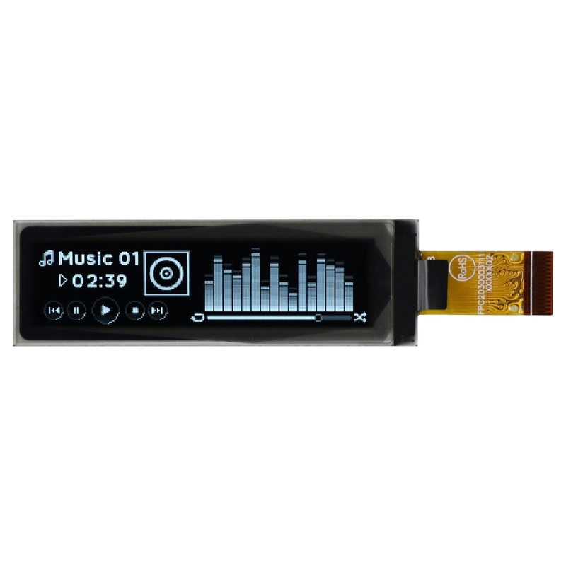 Midas MDOT256064G1V-WM Graphic Oled 256 x 64 Pixels White on Black 3V I2C Parallel SPI 60.5mm 19mm -40 C