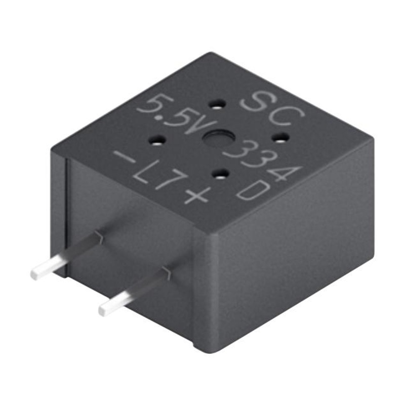Kemet FMD0H334ZF Supercapacitor 0.33 F 5.5 V PC Pin -20% +80% 5 mm 1000 Hours @ 85C