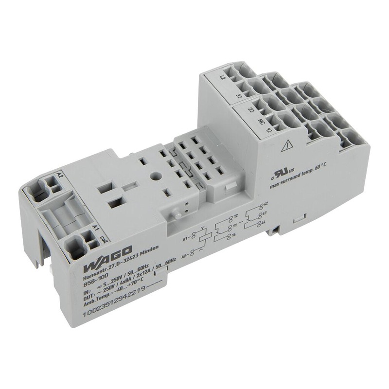 WAGO 858-100 Relay Socket, DIN Rail, Screw, 14 Pins, 12 A, 250 VAC