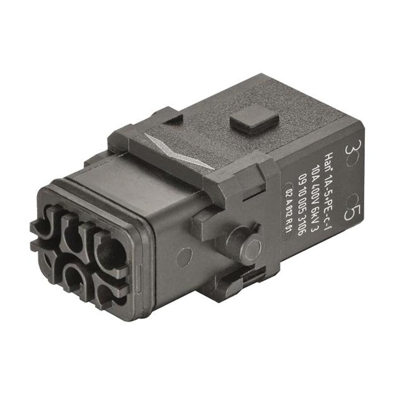 HARTING 09100053106. Heavy Duty Connector, Han 1A, Insert, 5+PE Contacts, 1A, Receptacle