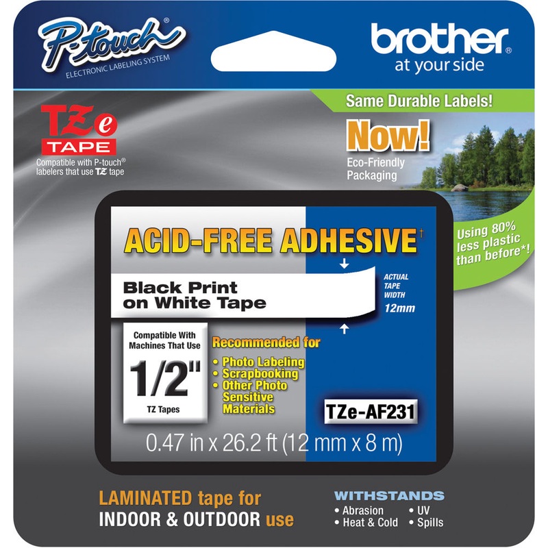 Brother TZE-AF231 Acid-Free Tape (Black on White, 1/2 x 26.2′)