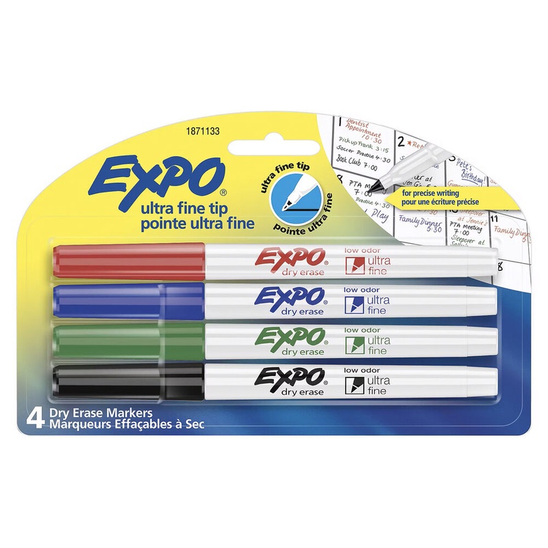 Expo Markers Low-Odor Dry Erase Marker with Ultra-Fine Tip (4-Pack, Assorted Colors)