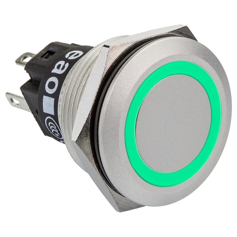 EAO 82-6151.0134 LED Panel Mount Indicator, Green, 24 V, 22 mm, 10 mA, IP65, IP67