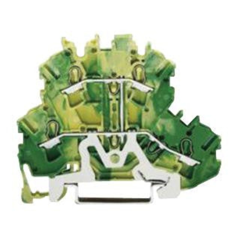 WAGO 2002-2207 4 Way 24A 500V DIN Rail Mount Terminal Block, Double Deck, 22-12AWG, 2.5mm – Green/Yellow