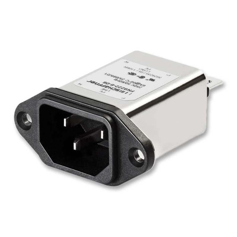 SCHAFFNER FN9222-10-06 IEC Filter, 250 VAC, 11.6 A, EMI, RFI, Quick Connect, 225 H