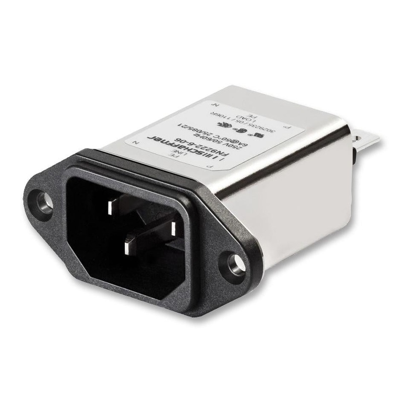 SCHAFFNER FN9222-3-06 IEC Filter, IEC, Mains, 3 A, 250 VAC, 373 A, 0.1 F, 2.5 mH
