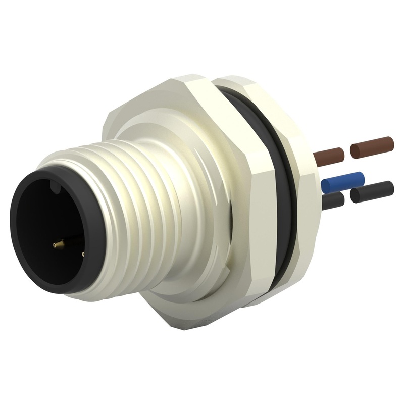 TE CONNECTIVITY T4171010003-001 Sensor Cable, A Coded, M12 Sensor Straight 3 Position Plug, Free Ends, 200 mm, 7.9
