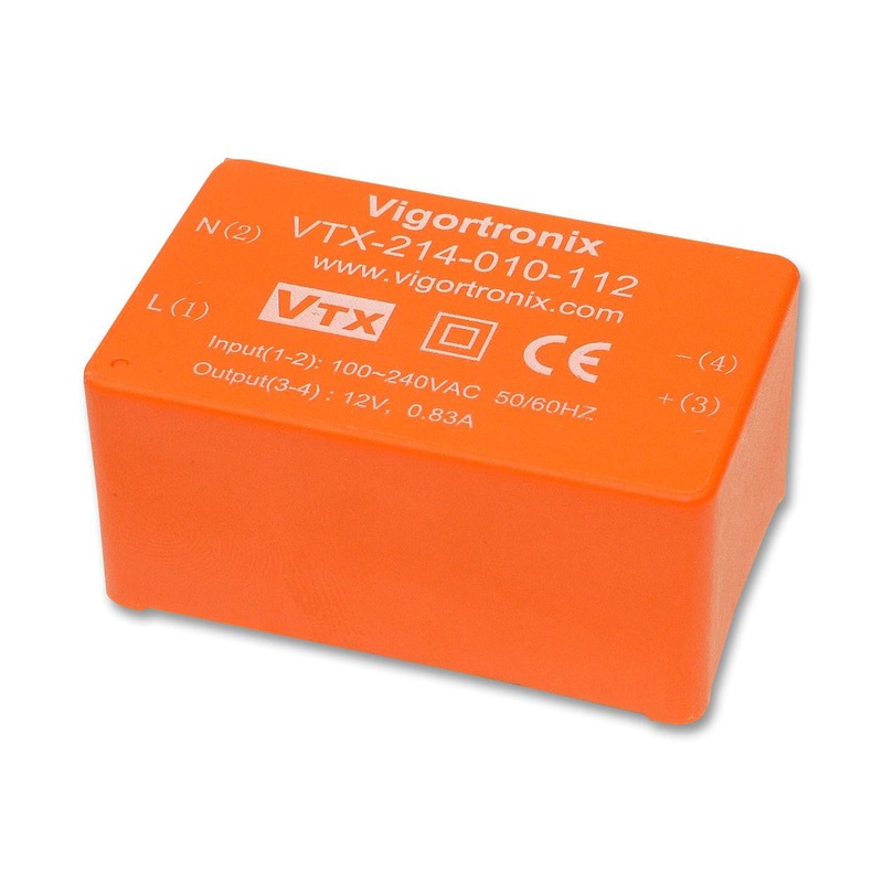 VIGORTRONIX VTX-214-010-112 AC/DC PCB Mount Power Supply (PSU), Class II, 1 Output, 10 W, 12 V, 830 mA