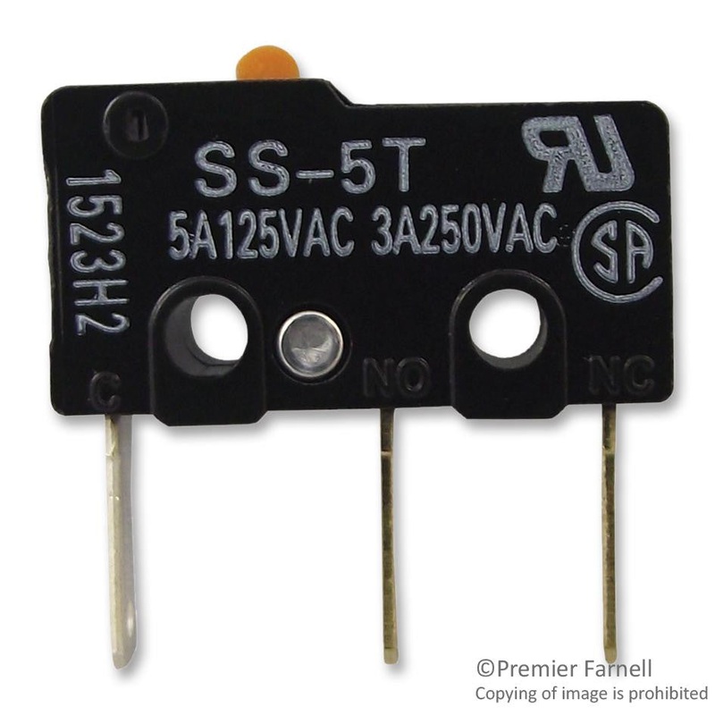 OMRON ELECTRONIC COMPONENTS SS-5T Microswitch, SS Series, SPDT, Quick Connect, 5 A, 125 VAC