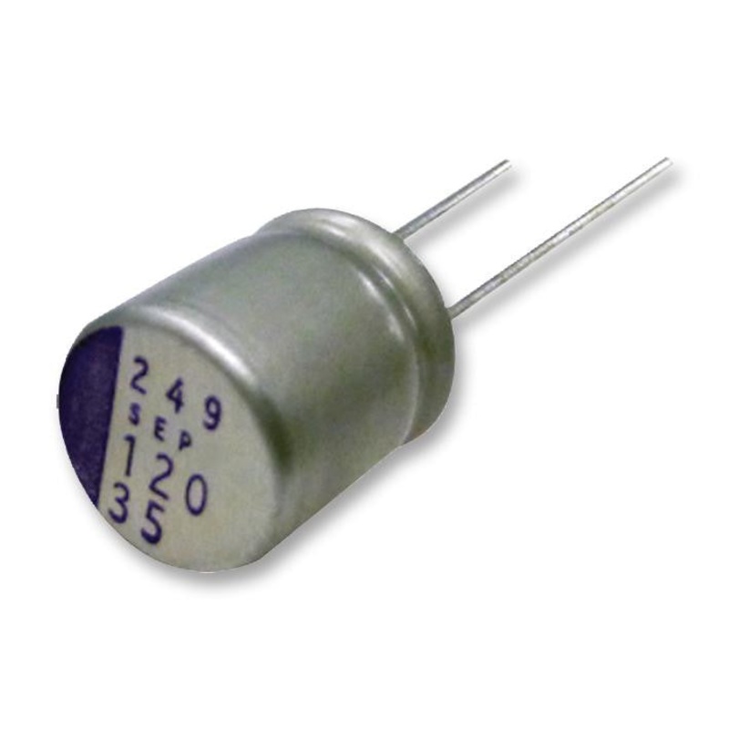 PANASONIC ELECTRONIC COMPONENTS 35SEPF120M Capacitor, 120 F, 35 V, OS-CON SEPF Series, 0.018 ohm, 5000 hours @ 105C