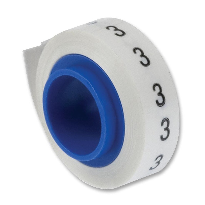 PANDUIT PMDR-3 Wire Marker, Numbered Tape, Pre Printed, 3, PET (Polyester), White, White