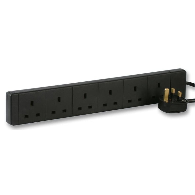 PRO ELEC 2068B-2M 6 Way Extension Lead, 2m Black