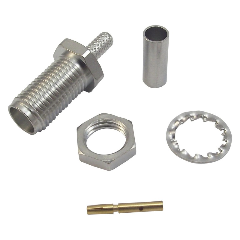 RADIALL R124312120W RF / Coaxial Connector, SMA Coaxial, Straight Bulkhead Jack, Crimp, 50 ohm, KX22A, RG188, RG316