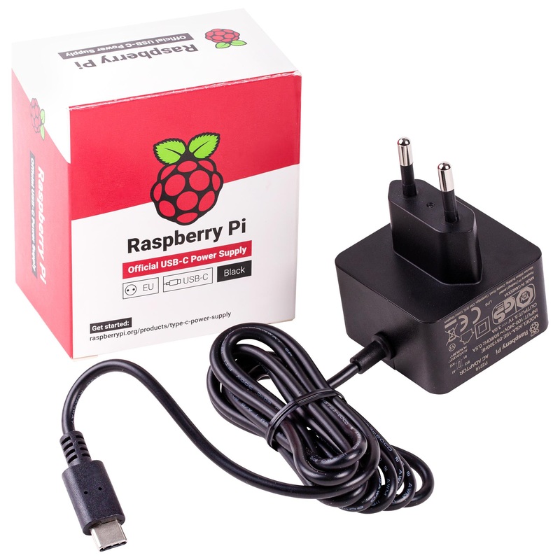 RASPBERRY-PI SC0217 Raspberry Pi Accessory 4 Model B Official PSU USB-C 5.1V 3A EU Plug Black