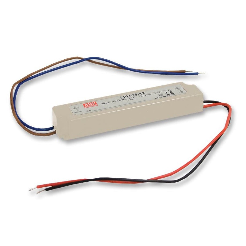 MEAN WELL LPH18-12 LED Driver, Class II, 18 W, 12 V, 1.5 A, 180 V, 264 V