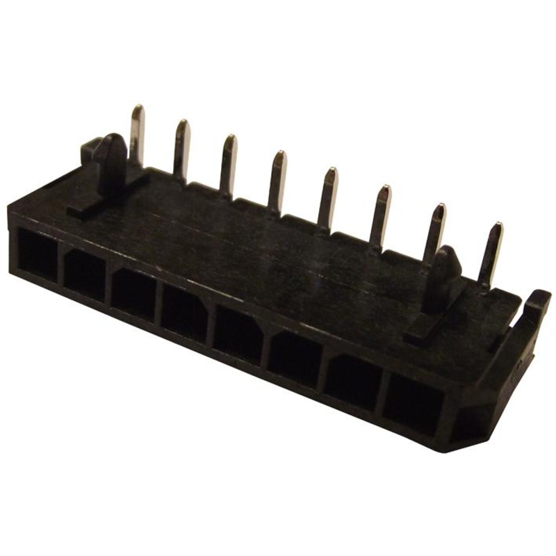 MOLEX 43650-0800 Micro-Fit 3.0 Header, SMT Compatible, Single Row, R/A, with Snap-in Plastic Peg PCB Lock, 8 Way