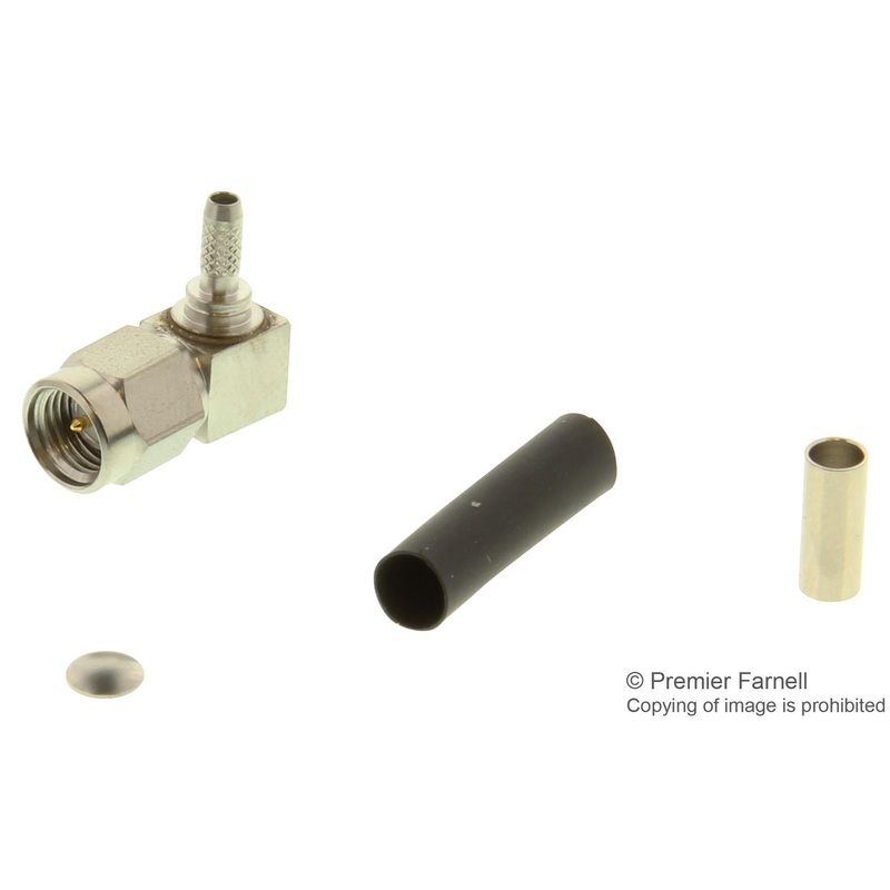 MOLEX 73391-0230 50 Ohms, SMA Right-Angle Plug, Crimp, RG-174, RG-188 & RG-316 Cable, Brass Body, One Piece Per Bag