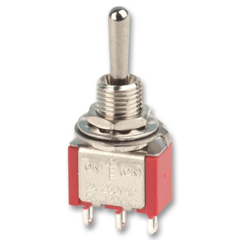 MULTICOMP 1MS3T1B1M1RE Toggle Switch, SPDT, Non Illuminated, On-Off-On, 1MS3T1B1M1 Series, Panel, 5 A