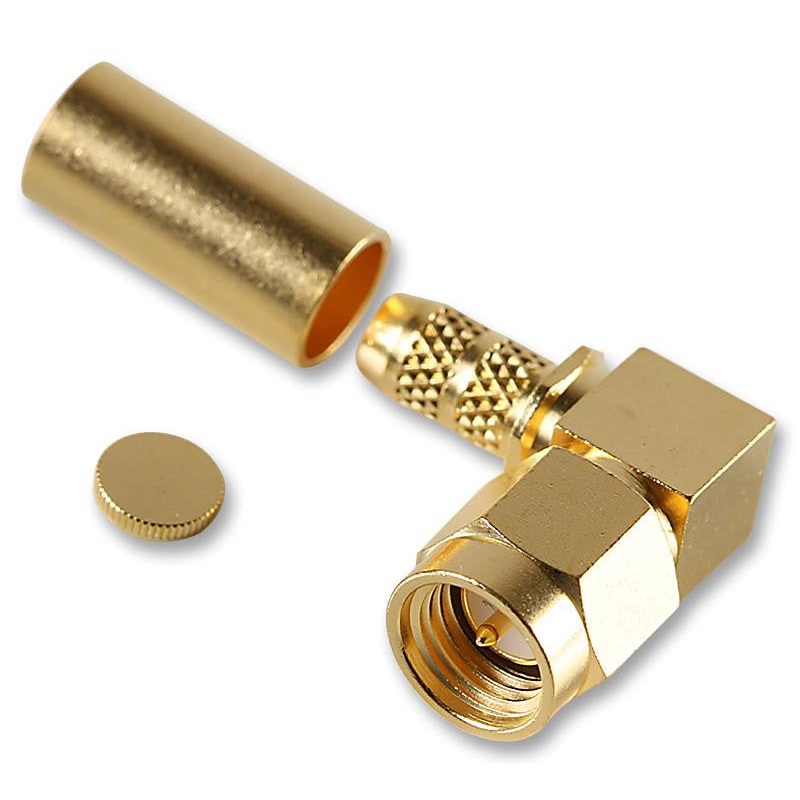 HUBER & SUHNER 16 SMA-50-3-105/111NE RF / Coaxial Connector, SMA Coaxial, Right Angle Plug, Solder, 50 ohm, RG58C, Beryllium Copper