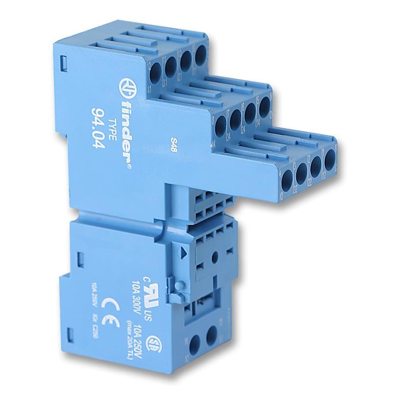 FINDER 94.04SMA Relay Socket, DIN Rail, Panel, Screw, 14 Pins, 10 A, 250 V