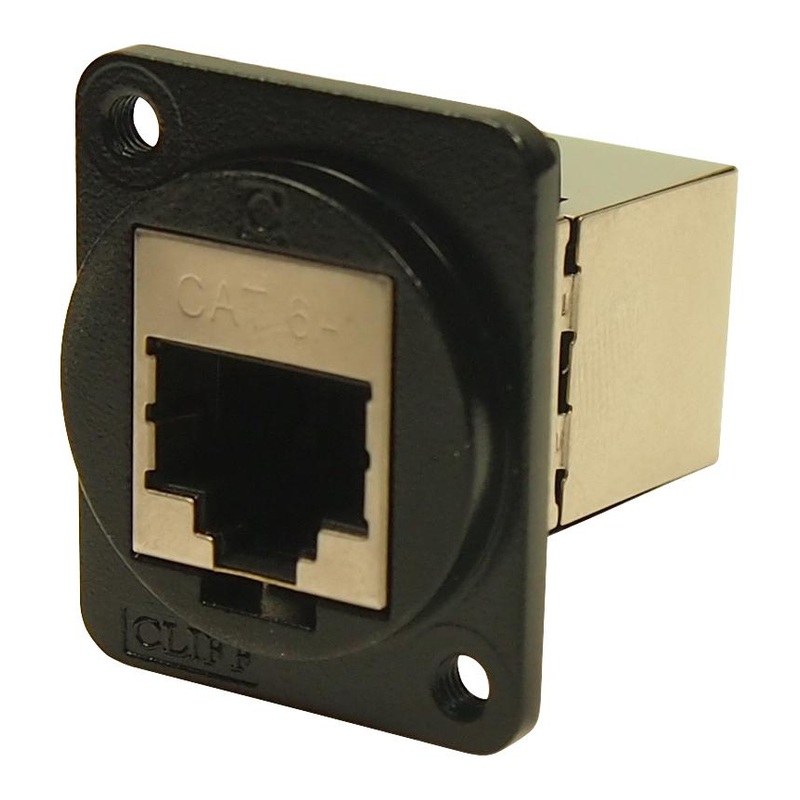 Cliff Electronic Components CP30225SM3B In-Line Adapter Blk Metal Frame RJ45 Jack 8 Ways