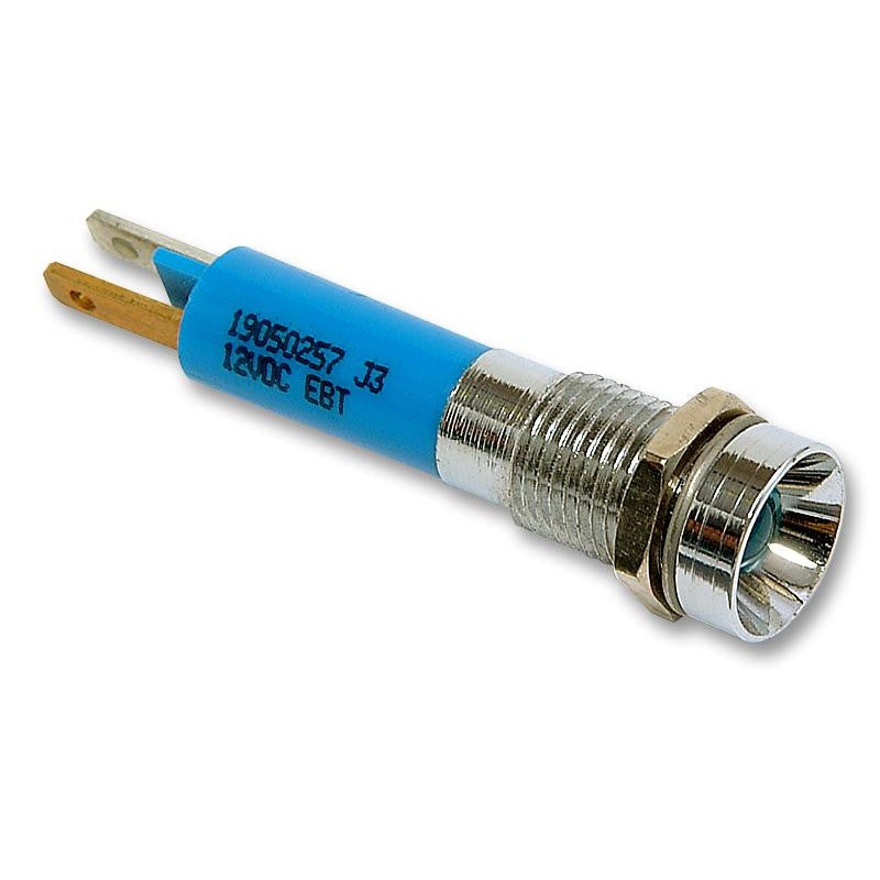 CML INNOVATIVE TECHNOLOGIES 19050257 LED Panel Mount Indicator, Satin Chrome Bezel, Blue, 12 VDC, 8 mm, 20 mA, 60 mcd, IP67