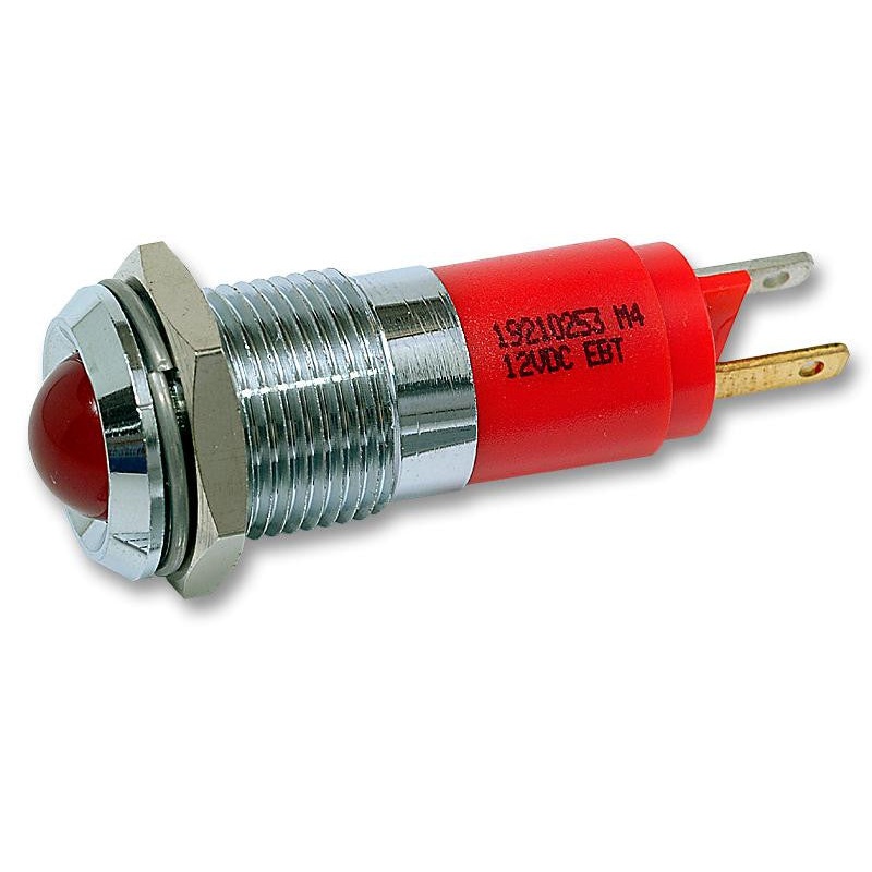 CML INNOVATIVE TECHNOLOGIES 19210253 LED Panel Mount Indicator, Satin Chrome Bezel, Red, 14 mm, 12 VDC, 20 mA, 90 mcd, IP67