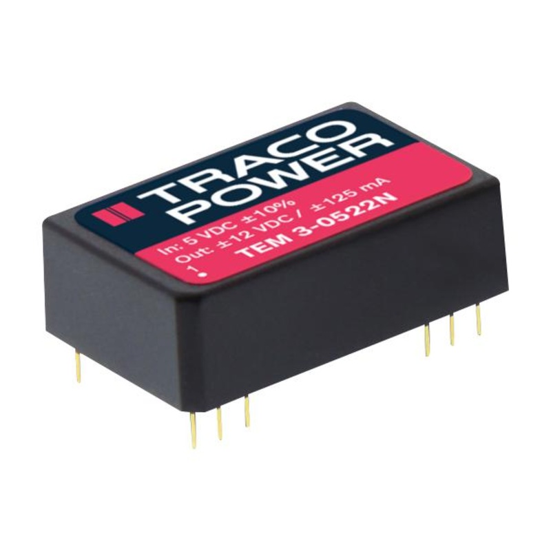 TRACO POWER TEM 3-2423N Isolated Through Hole DC/DC Converter, ITE, 1:1, 3 W, 2 Output, 15 V, 100 mA
