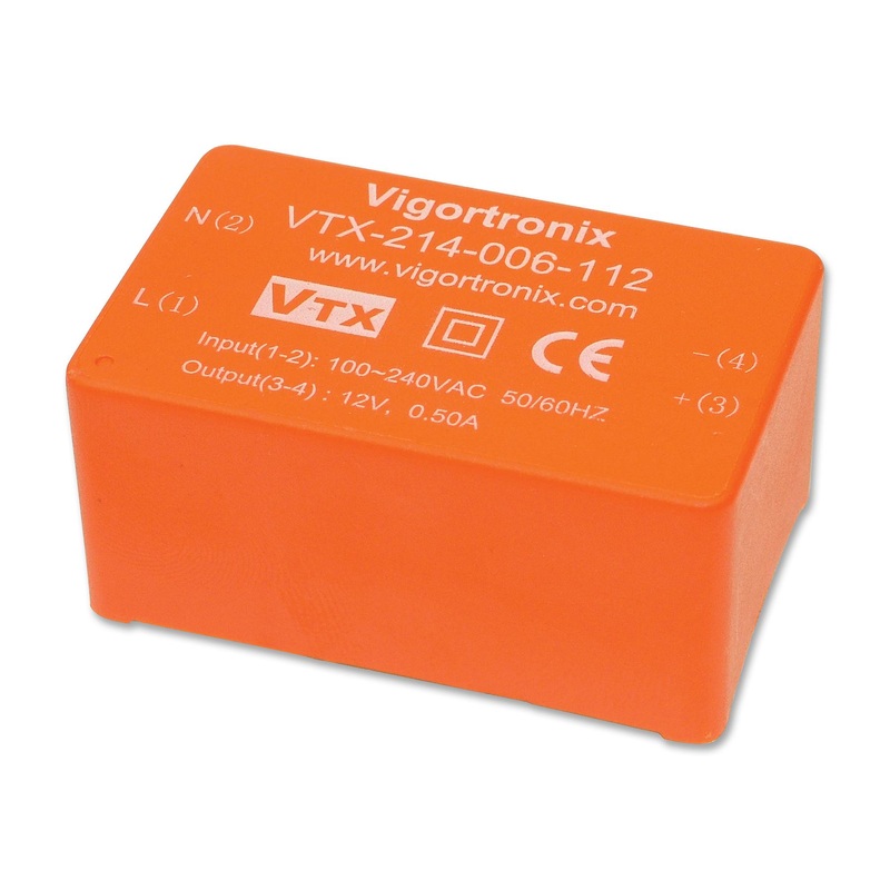 VIGORTRONIX VTX-214-006-105 AC/DC PCB Mount Power Supply (PSU), ITE, 1 Output, 6 W, 5 VDC, 1.2 A