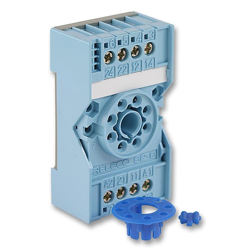 RELECO S2B + S2BC Relay Socket, DIN Rail, Screw, 8 Pins