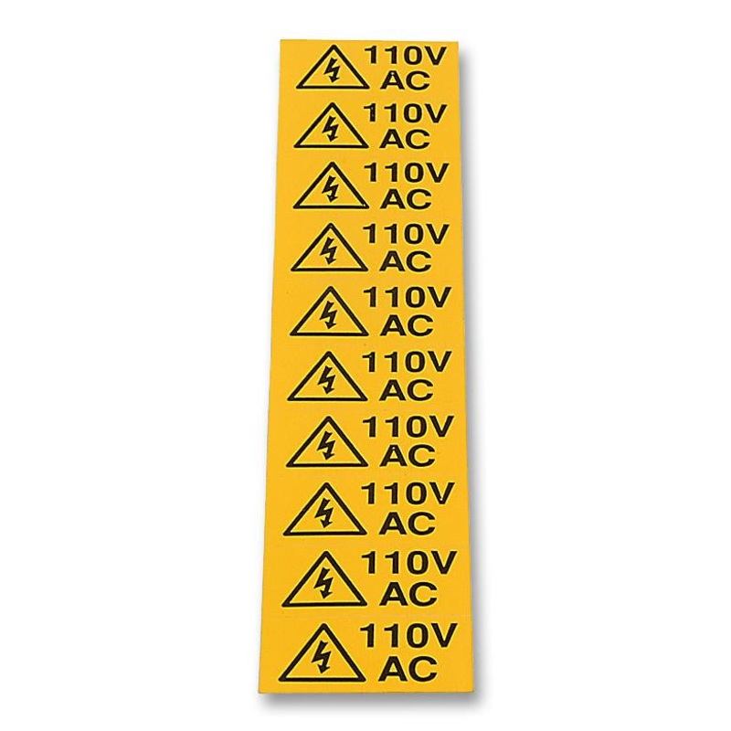 TE CONNECTIVITY LBC-13026 Label, 110VAC, Vinyl, Black on Yellow, Self Adhesive, 19mm x 40mm, Card of 10