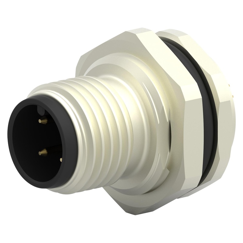 TE CONNECTIVITY T4130012041-000 Sensor Connector, M12, Plug, 4 Contacts, Solder Pin, Straight Panel Mount
