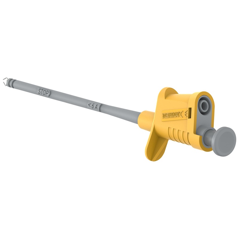 TENMA 76-1568 PINCER CLIP W/ 4MM BANANA JACK, YELLOW