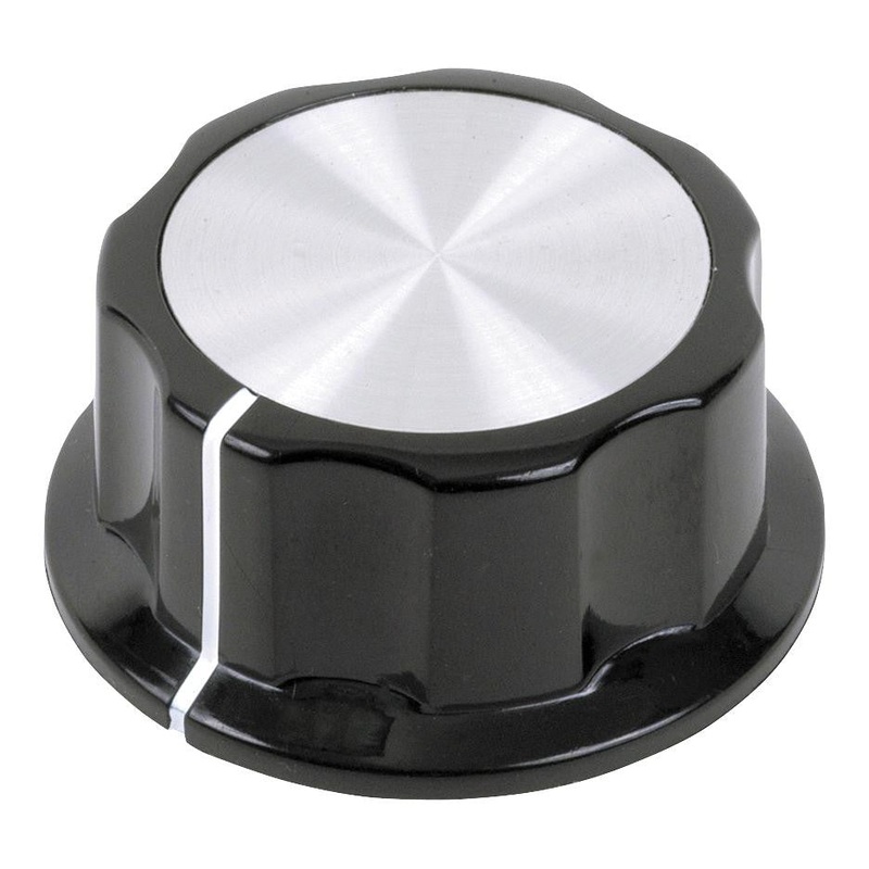 MULTICOMP MC21053 Knob, Round Shaft, 6.4 mm, Plastic, Round Knurled with Indicator Line, 45 mm