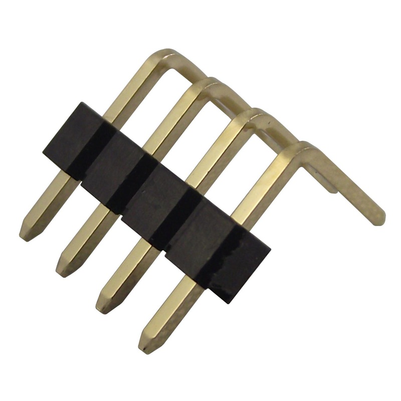 Multicomp PRO MC34749 MC34749 Pin Header Board-to-Board 2.54 mm 1 Rows 4 Contacts Through Hole Right Angle MC34