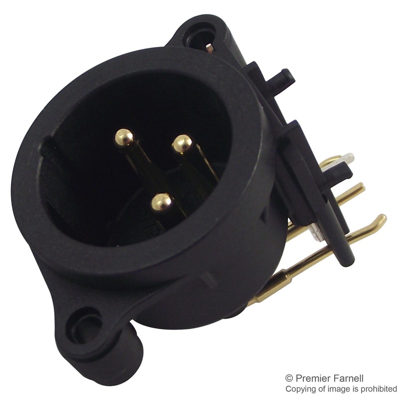 NEUTRIK NC3MAAH XLR Audio Connector, 3 Contacts, Plug, PCB Mount, Gold Plated Contacts, Plastic Body, AA Series