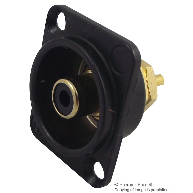 NEUTRIK NF2D-B-0 RCA (Phono) Audio / Video Connector, 2 Contacts, Jack, Gold Plated Contacts, Metal Body, Black