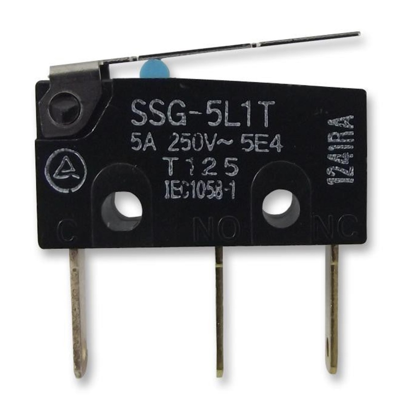 OMRON ELECTRONIC COMPONENTS SSG-5L1T Microswitch, SS Series, SPDT, Solder, 5 A, 250 VAC, 250 VDC