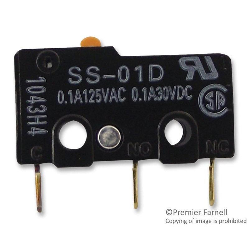 Omron SS-01D SS-01D Microswitch Subminiature Pin Plunger Spdt Through Hole 100 mA 30 VDC
