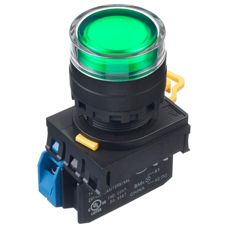 Idec YW1L-MF2E10Q4G Illuminated Pushbutton Switch YW Series SPST-NO Momentary Spring Return 24 V Green