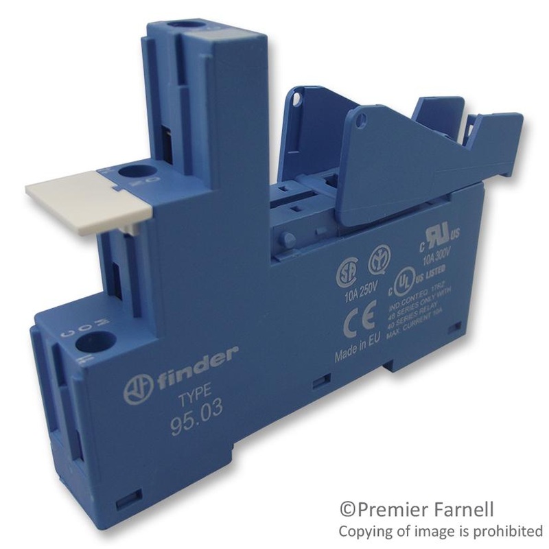 FINDER 95.03SPA Relay Socket, DIN Rail, Panel, Screw, 5 Pins, 10 A, 250 V