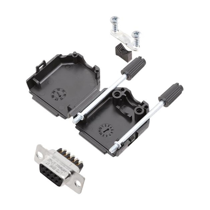 Amphenol Communications Solutions L17DPPK09-BK+L77DE09SST D Sub Connector With Backshell DB9 Standard Receptacle DPPK-BK 9 Contacts DE Screw