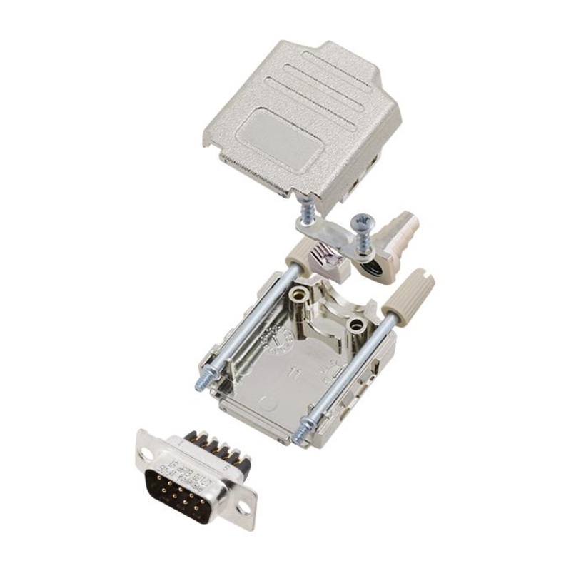 Amphenol ICC (COMMERCIAL PRODUCTS) L17DPPK09-M+L717DE09PST D Sub Connector With Backshell DB9 9 Contacts Plug Screw DE DPPK-M Series Steel Body