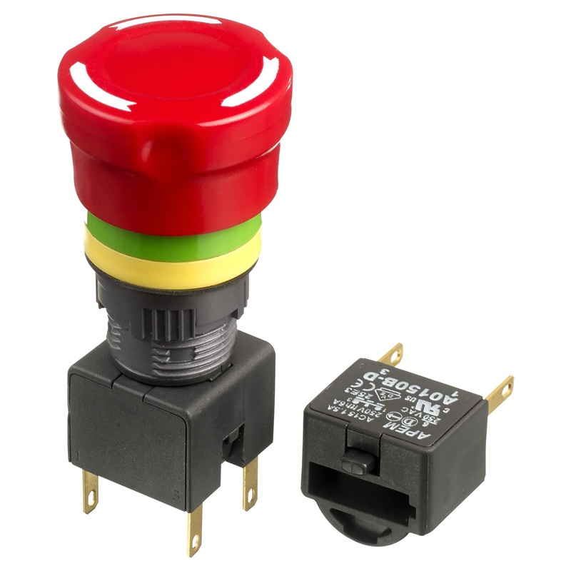 Apem A01ES-DF1+A0154B-D+A01YL1 Emergency Stop Switch DPST-NC Twist to Release Quick Connect Solder 6 A 250 V