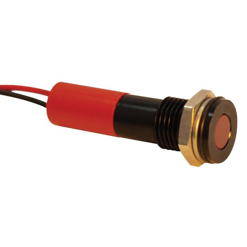APEM Q8F3BXXR12E LED Panel Mount Indicator, Black Chrome Bezel, Red, 8 mm, 12 VDC, 20 mA, 10 mcd, IP67