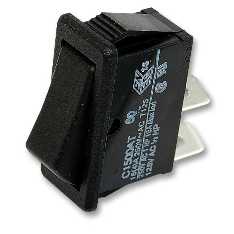 ARCOLECTRIC C1522ATAAA Rocker Switch, Non Illuminated, DPST, (On)-Off-(On), Black, Panel, 16 A