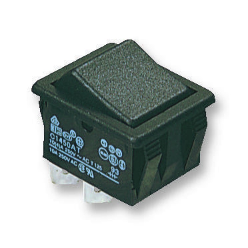 ARCOLECTRIC C1550ATAAD Rocker Switch, Non Illuminated, DPST, Off-On, Black, Panel, 20 A