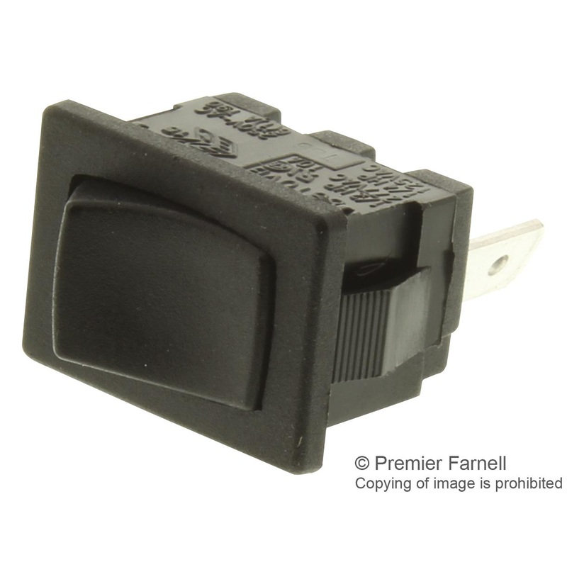 ARCOLECTRIC H8610VBAAA Rocker Switch, Miniature, Non Illuminated, SPDT, On-On, Black, Panel, 10 A