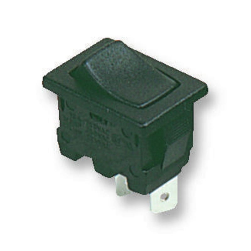 ARCOLECTRIC H8620VBAAA Rocker Switch, Miniature, Non Illuminated, SPDT, On-Off-On, Black, Panel, 10 A